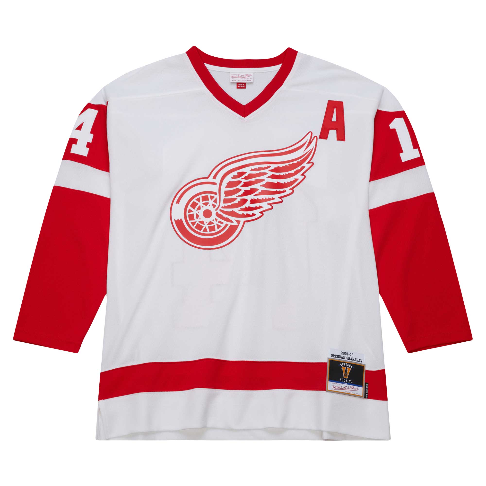 Brendan Shanahan Detroit Red Wings Mitchell & Ness 2001\/02 Alternate Captain Blue Line Player Jersey - White cheap jerseys for sale - CheapJerseys.Shop