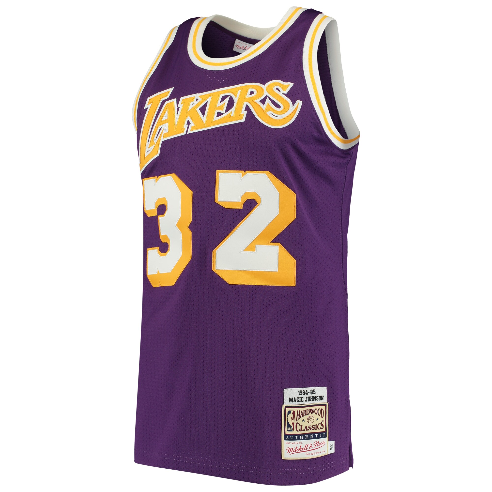 Magic Johnson Los Angeles Lakers Mitchell & Ness 1984\/85 Hardwood Classics Authentic Jersey - Purple cheap jerseys for sale - CheapJerseys.Shop