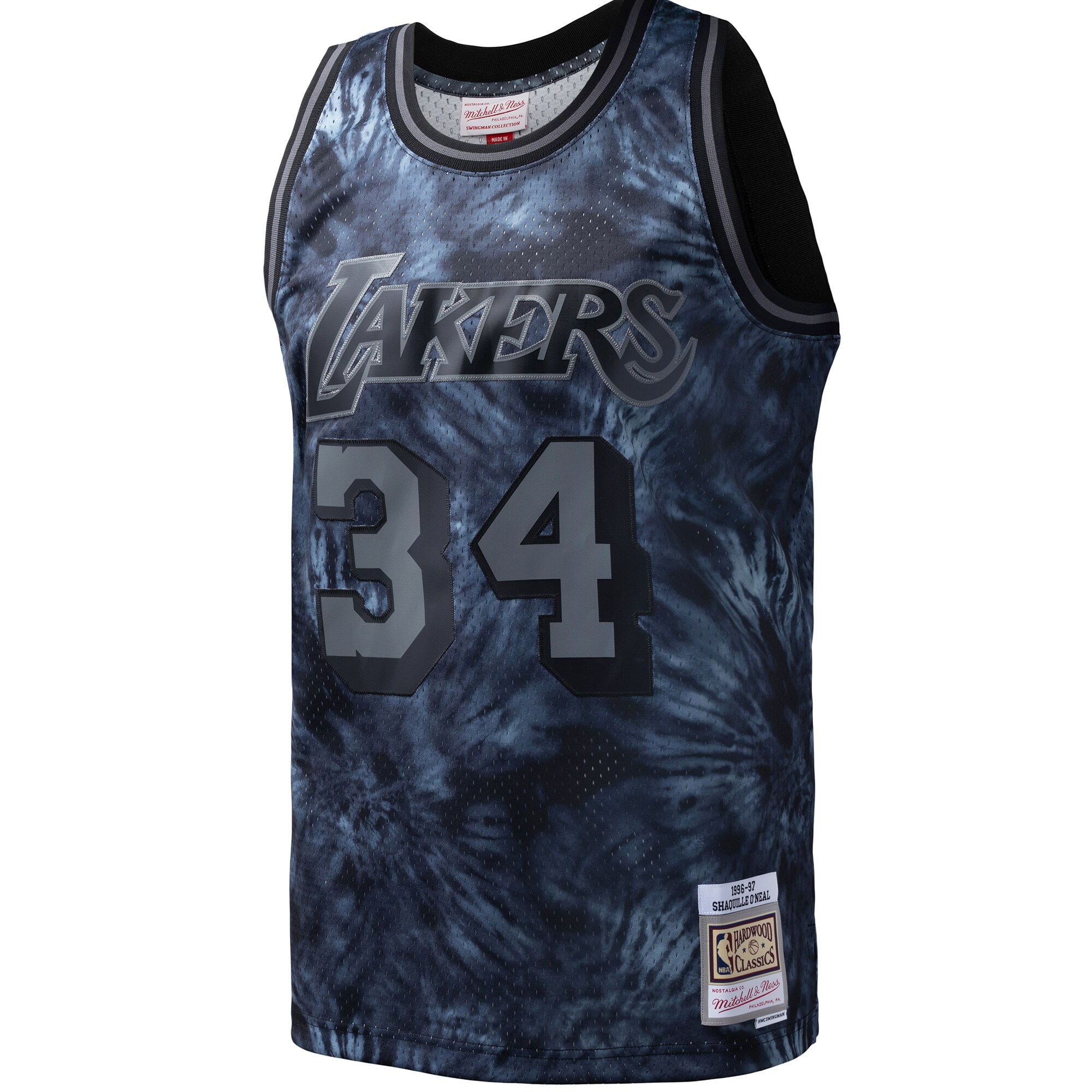 Shaquille O'Neal Los Angeles Lakers Mitchell & Ness Hardwood Classics 1996\/97 Tie-Dye Swingman Jersey - Black cheap jerseys for sale - CheapJerseys.Shop