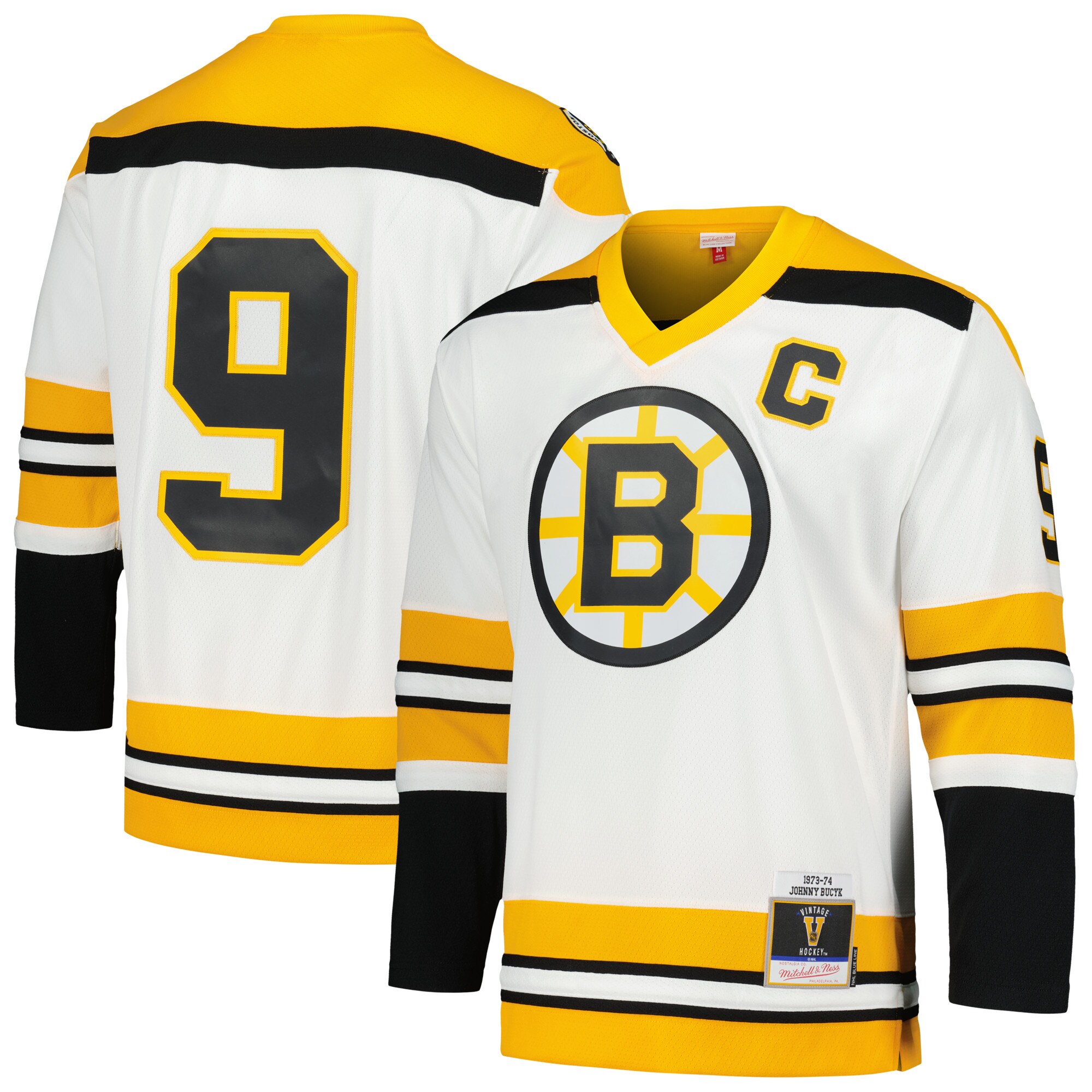 Johnny Bucyk Boston Bruins Mitchell & Ness 1973\/74 Blue Line Player Jersey - White cheap jerseys for sale - CheapJerseys.Shop