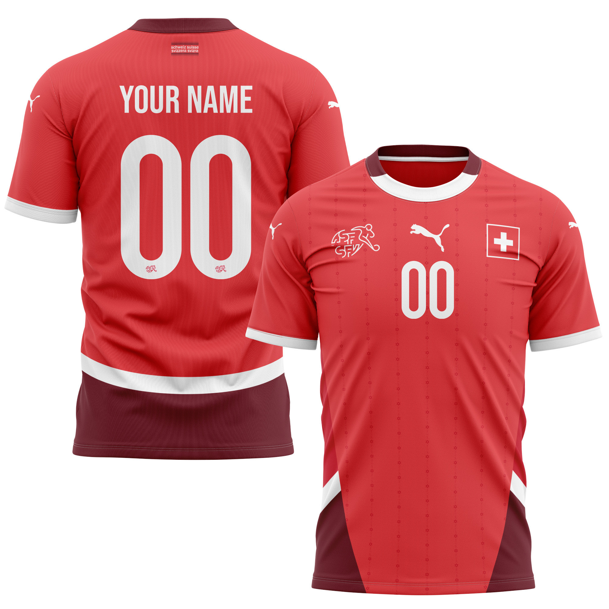 Switzerland National Team 2024/25 Home Kits Custom AOP T-shirt - Red cheap jerseys for sale - CheapJerseys.Shop