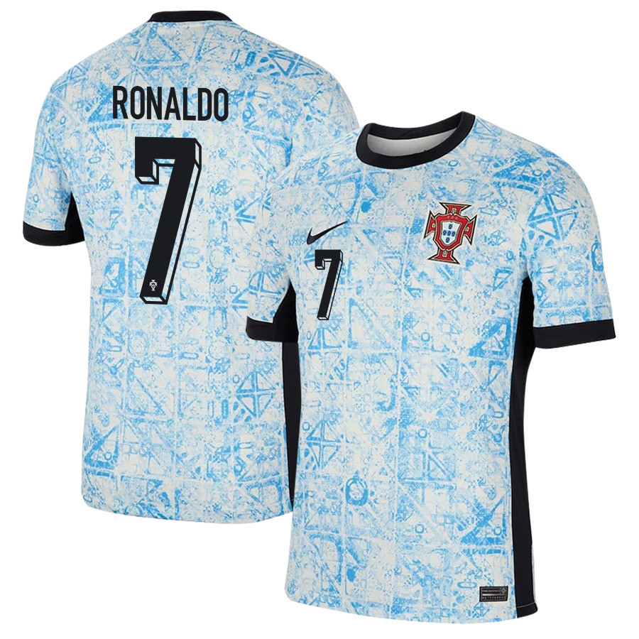 Cristiano Ronaldo 7 Portugal National Team 2024/25 Away Men Jersey - Cream/Blue cheap jerseys for sale - CheapJerseys.Shop