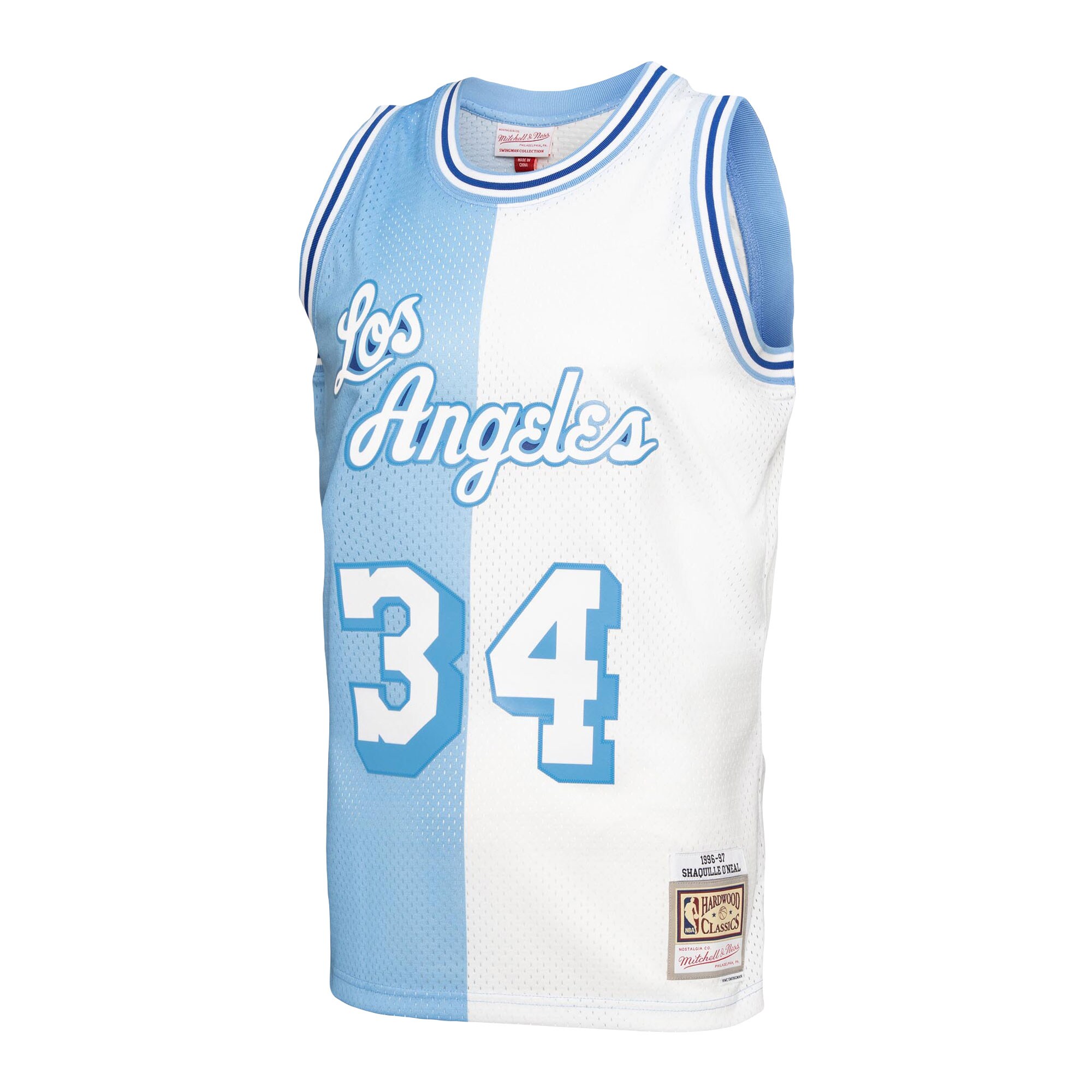 Shaquille O'Neal Los Angeles Lakers Mitchell & Ness Hardwood Classics 1996\/97 Split Swingman Jersey - Powder Blue\/White cheap jerseys for sale - CheapJerseys.Shop