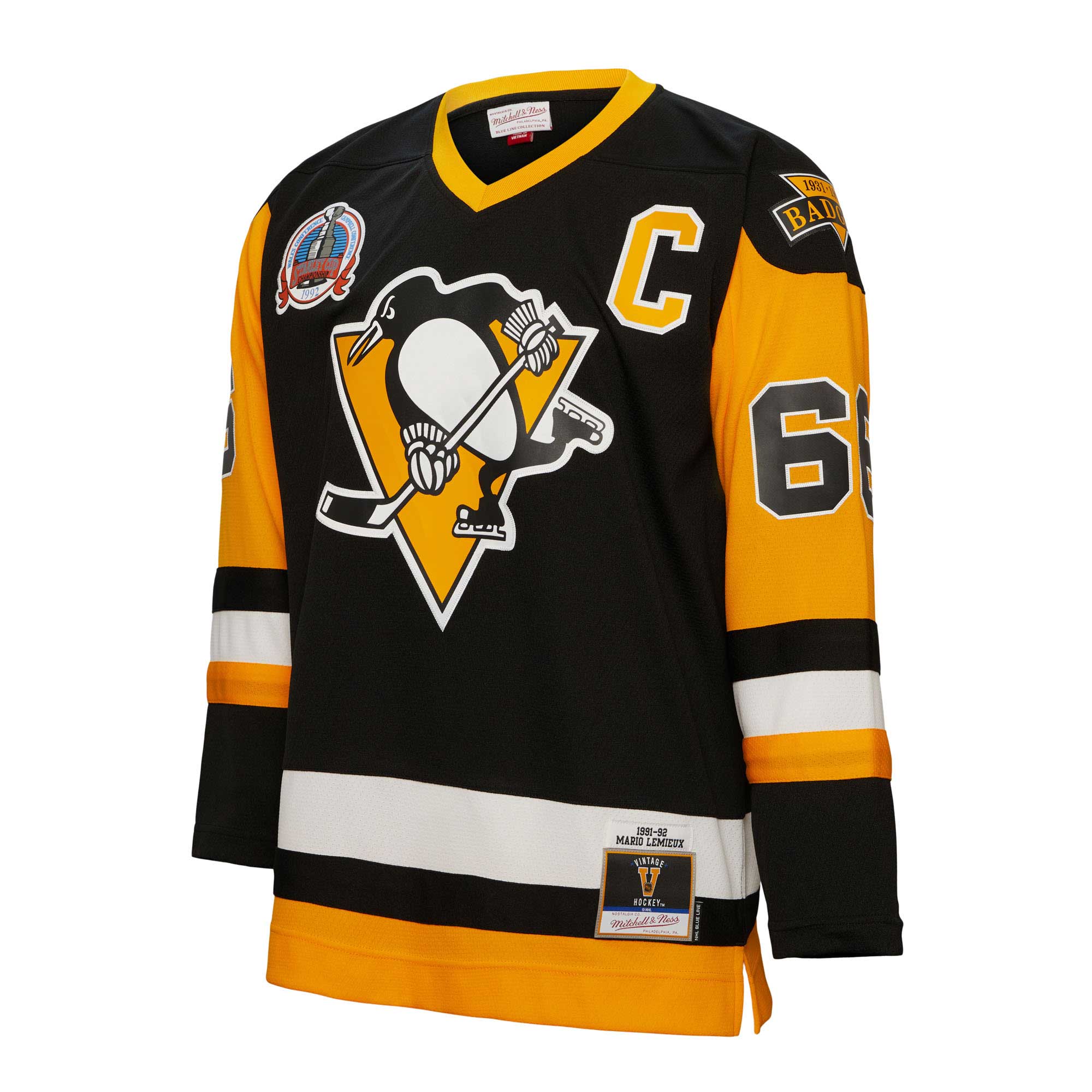 Mario Lemieux Pittsburgh Penguins Mitchell & Ness Big & Tall 1991 Captain Patch Blue Line Player Jersey - Black cheap jerseys for sale - CheapJerseys.Shop