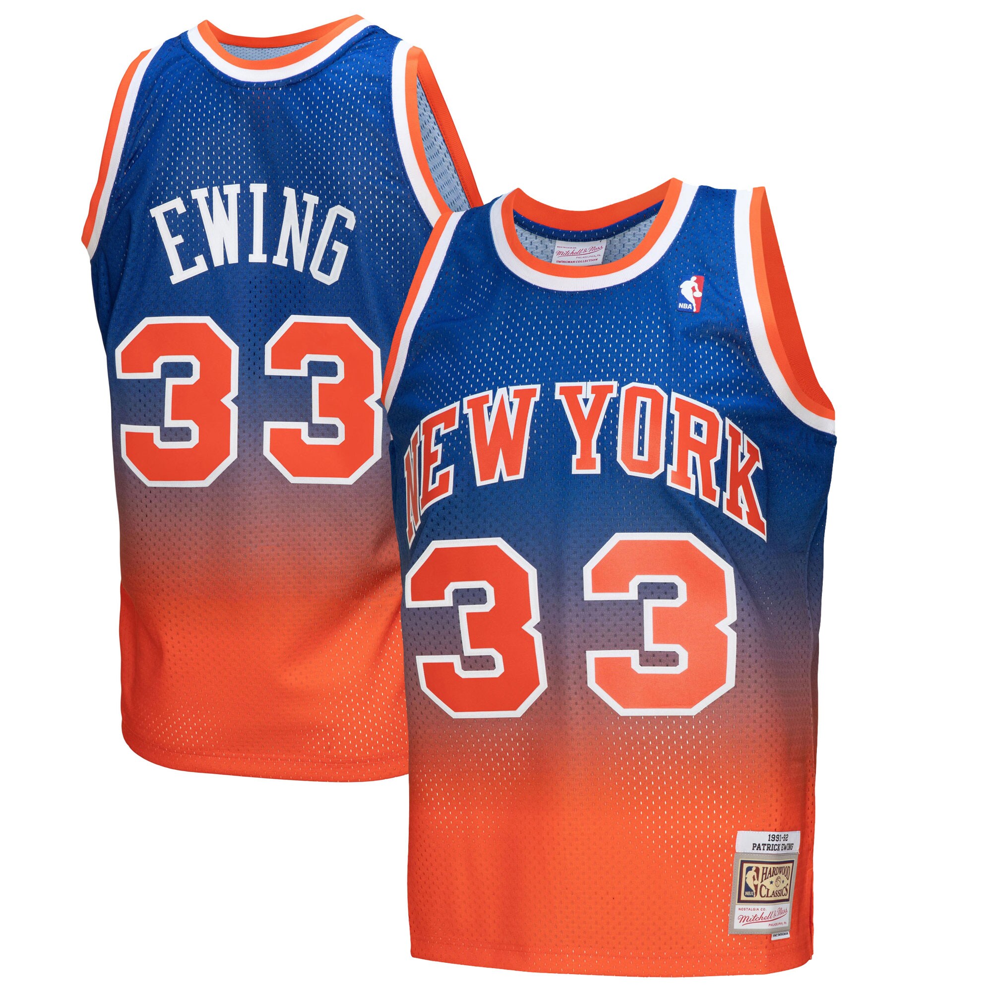 Patrick Ewing New York Knicks Mitchell & Ness 1991\/92 Hardwood Classics Fadeaway Swingman Player Jersey - Orange\/Royal cheap jerseys for sale - CheapJerseys.Shop