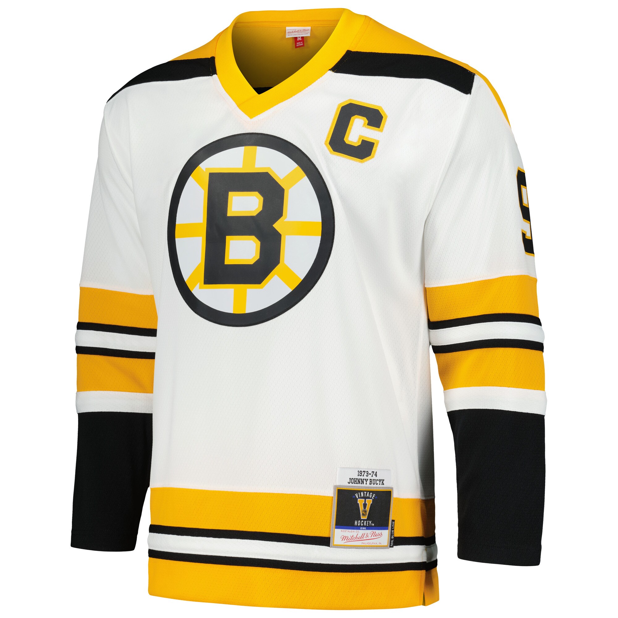 Johnny Bucyk Boston Bruins Mitchell & Ness 1973\/74 Blue Line Player Jersey - White cheap jerseys for sale - CheapJerseys.Shop
