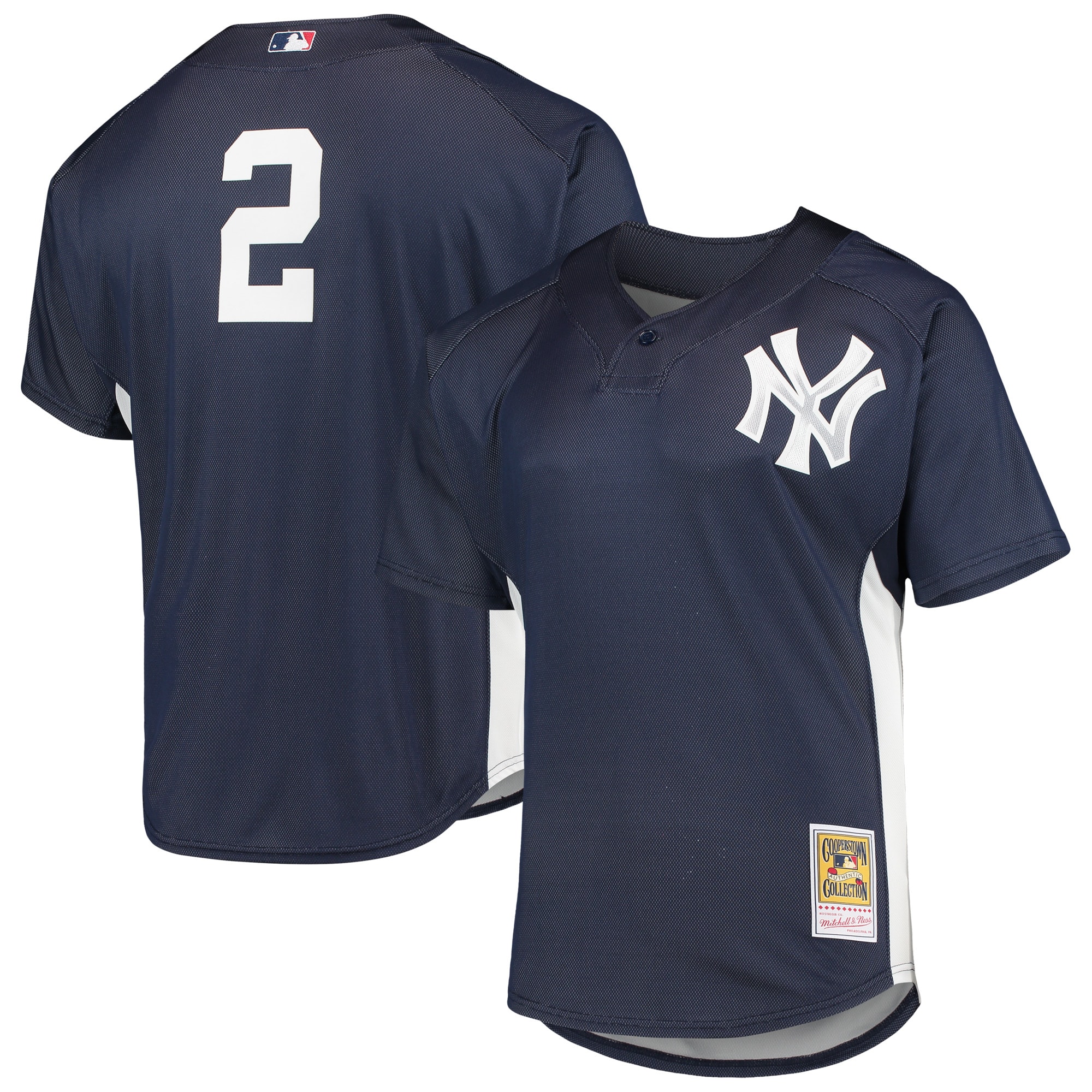 Derek Jeter New York Yankees Mitchell & Ness Cooperstown Collection Mesh Batting Practice Button-Up Jersey - Navy cheap jerseys for sale - CheapJerseys.Shop