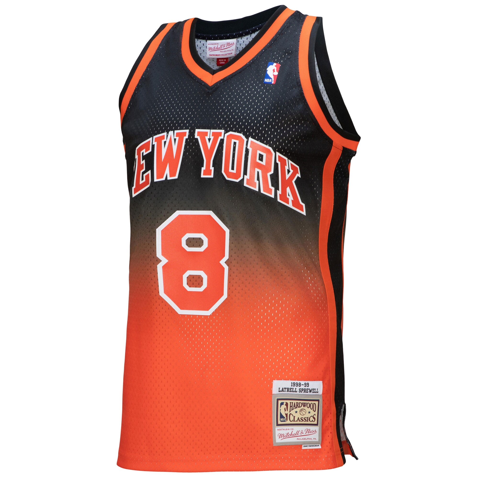 Latrell Sprewell New York Knicks Mitchell & Ness 1998\/99 Hardwood Classics Fadeaway Swingman Player Jersey - Orange\/Black cheap jerseys for sale - CheapJerseys.Shop
