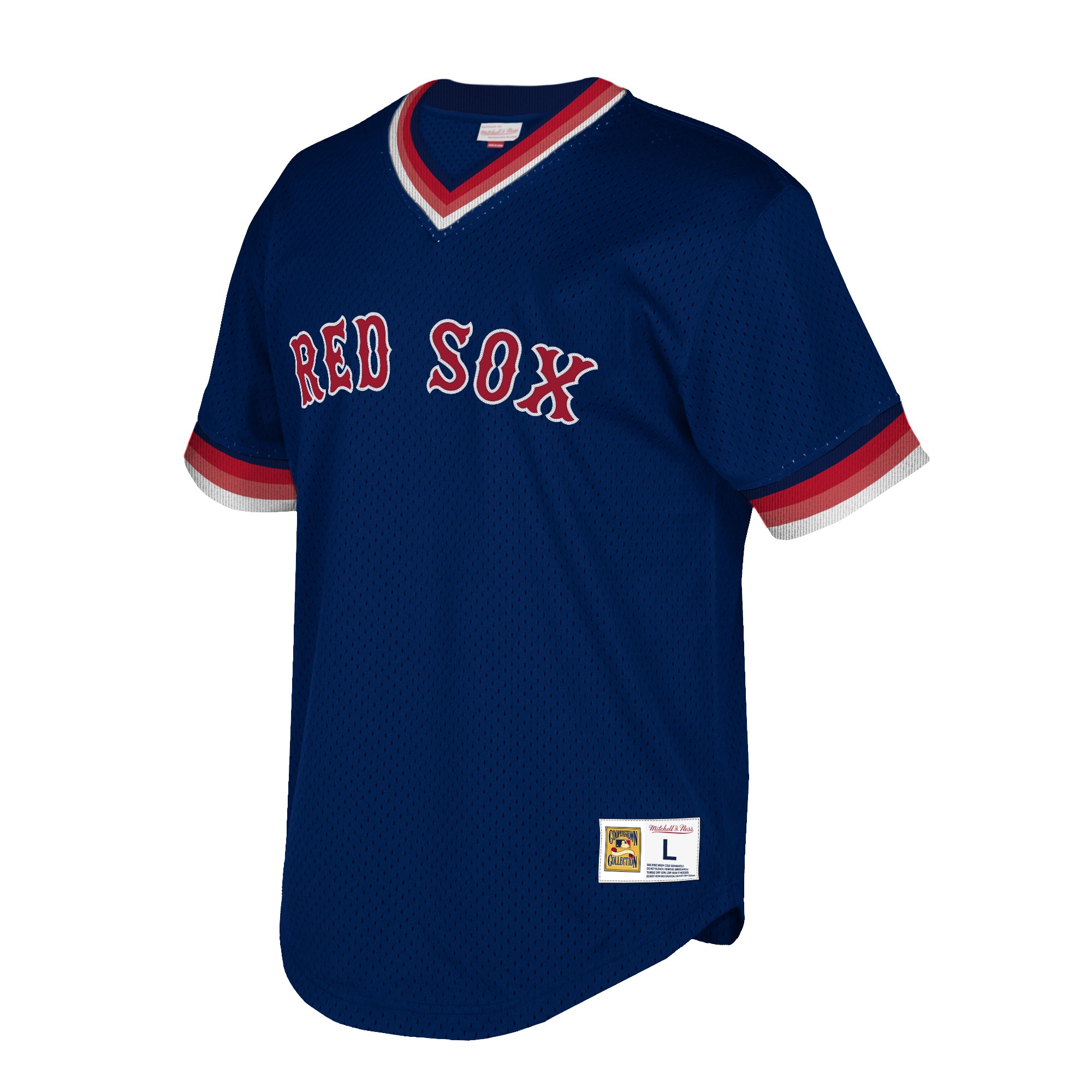 Boston Red Sox Mitchell & Ness Big & Tall Cooperstown Collection Mesh Wordmark V-Neck Jersey - Navy cheap jerseys for sale - CheapJerseys.Shop