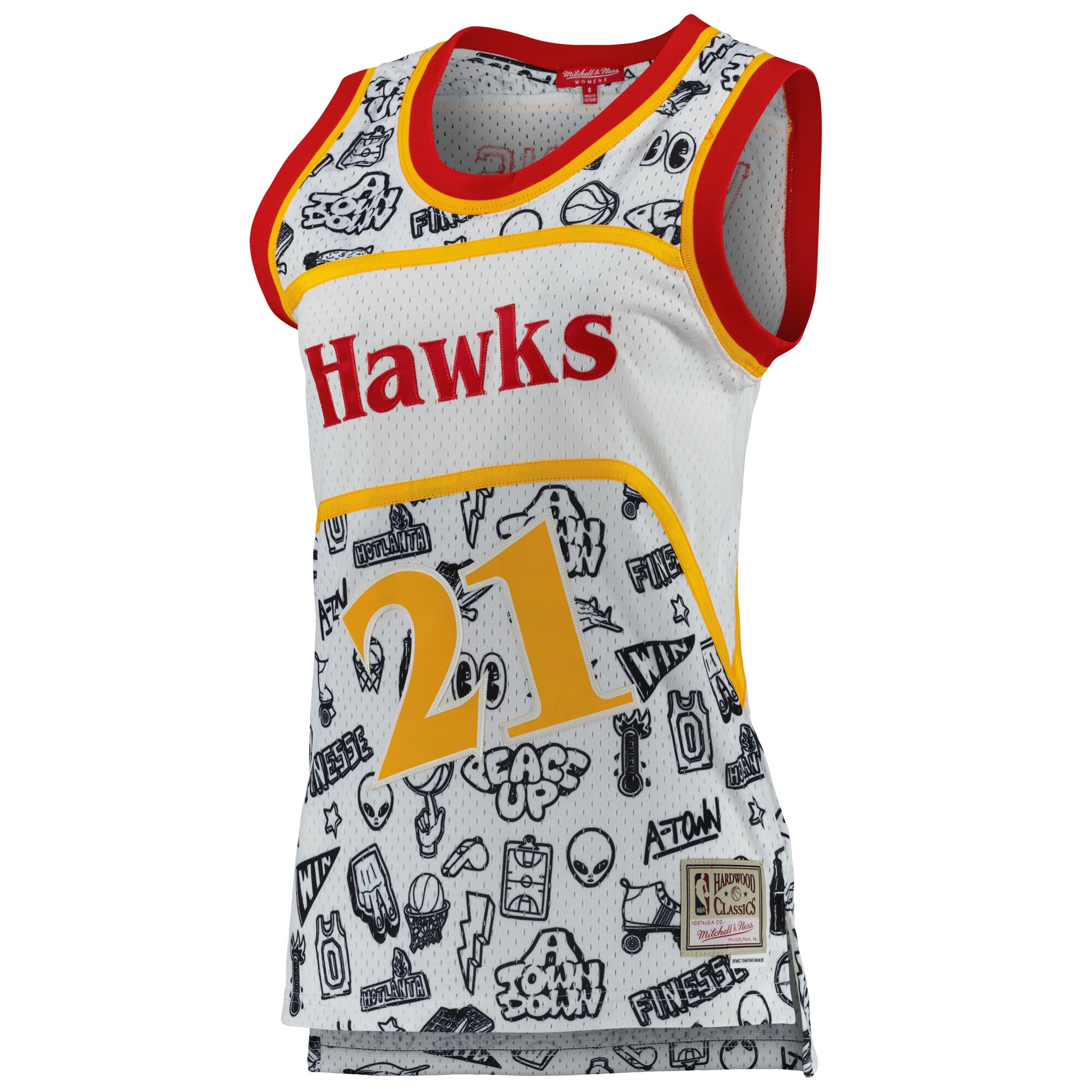 Dominique Wilkins Atlanta Hawks Mitchell & Ness Women's 1986 Doodle Swingman Jersey - White cheap jerseys for sale - CheapJerseys.Shop
