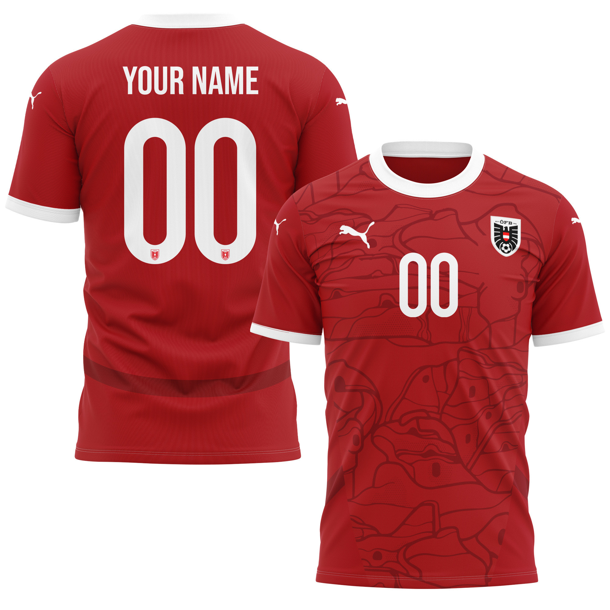 Austria National Team 2024/25 Home Kits Custom AOP T-shirt - Red cheap jerseys for sale - CheapJerseys.Shop