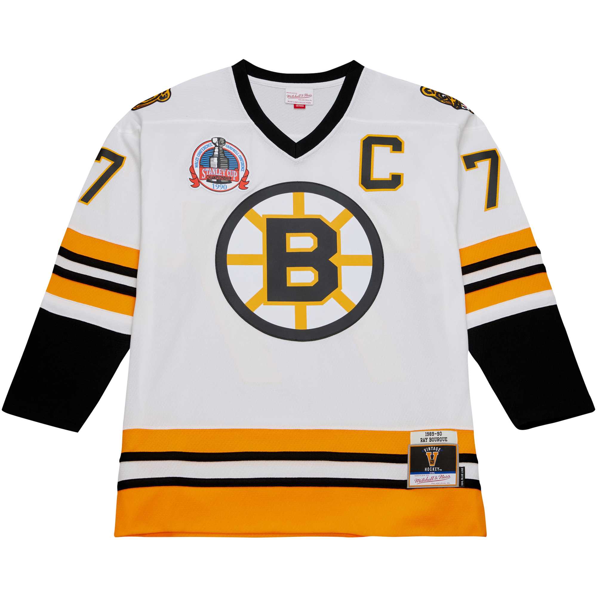 Ray Bourque Boston Bruins Mitchell & Ness Captain Patch 1989\/90 Blue Line Player Jersey - White cheap jerseys for sale - CheapJerseys.Shop