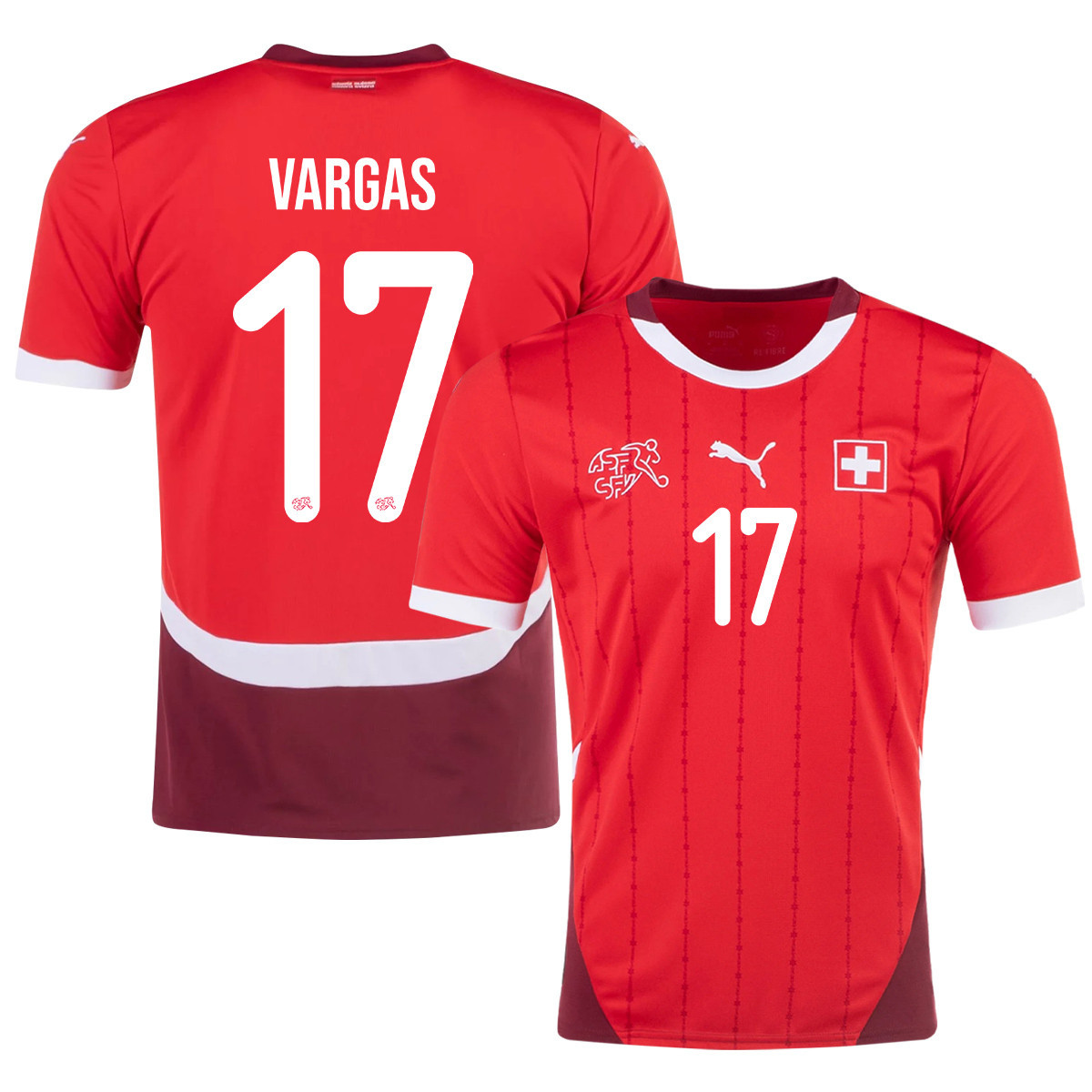 Ruben Vargas 17 Switzerland National Team 2024/25 Home Men Jersey - Red cheap jerseys for sale - CheapJerseys.Shop