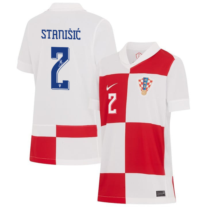 Josip Stanišić 2 Signed Croatia National Team 2024 Home YOUTH Jersey Autographed - White cheap jerseys for sale - CheapJerseys.Shop