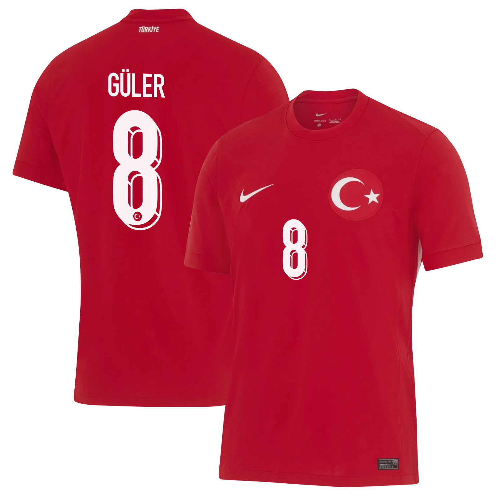 Arda Güler 8 Turkey National Team 2024 Away Stadium Men Jersey - Red cheap jerseys for sale - CheapJerseys.Shop