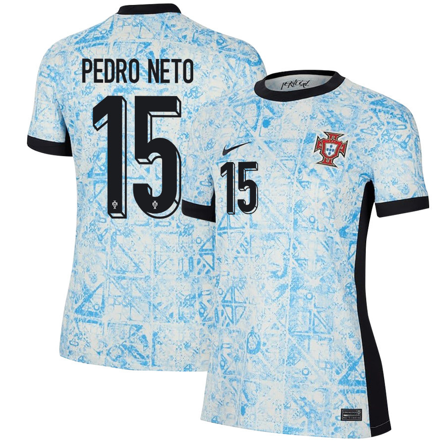 Pedro Neto 15 Portugal National Team 2024/25 Away WOMEN Jersey - Cream/Blue cheap jerseys for sale - CheapJerseys.Shop