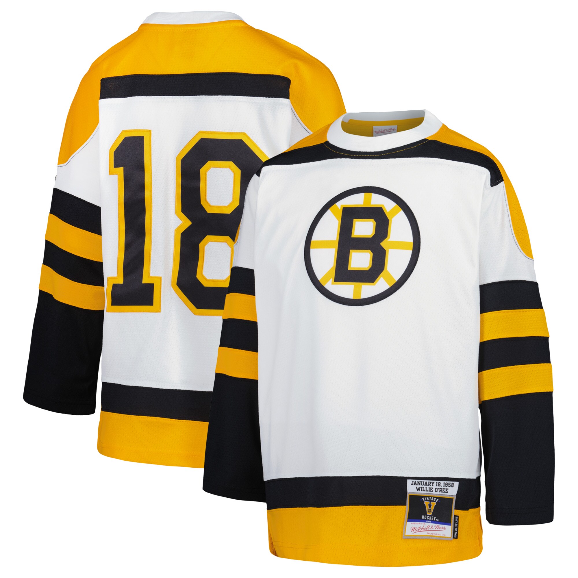 Willie O'Ree Boston Bruins Mitchell & Ness Youth 1958 Blue Line Player Jersey - White cheap jerseys for sale - CheapJerseys.Shop