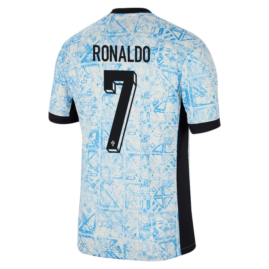 Cristiano Ronaldo 7 Portugal National Team 2024/25 Away Men Jersey - Cream/Blue cheap jerseys for sale - CheapJerseys.Shop