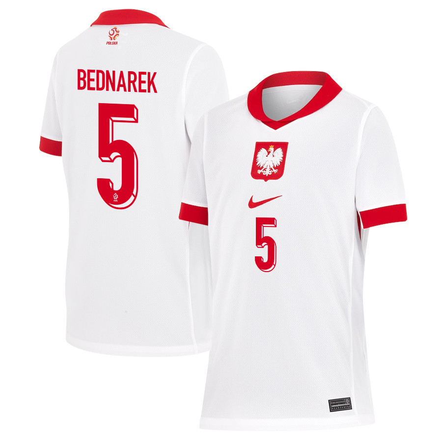 Jan Bednarek 5 Poland National Team 2024/25 Home YOUTH Jersey - White cheap jerseys for sale - CheapJerseys.Shop
