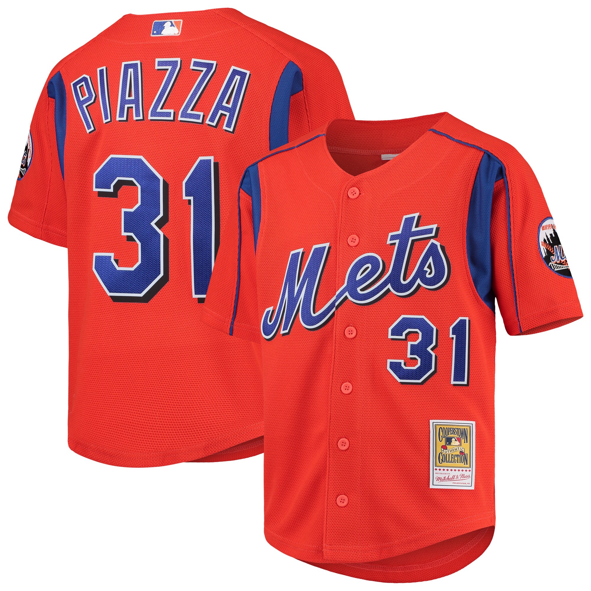Mike Piazza New York Mets Mitchell & Ness Youth Cooperstown Collection Mesh Batting Practice Jersey - Orange cheap jerseys for sale - CheapJerseys.Shop