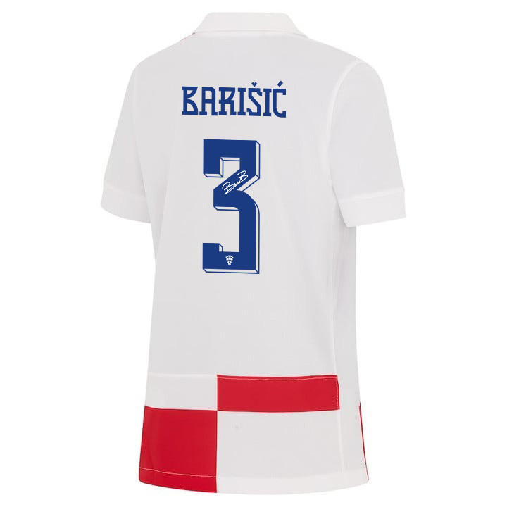 Borna Barišić 3 Signed Croatia National Team 2024 Home YOUTH Jersey Autographed - White cheap jerseys for sale - CheapJerseys.Shop