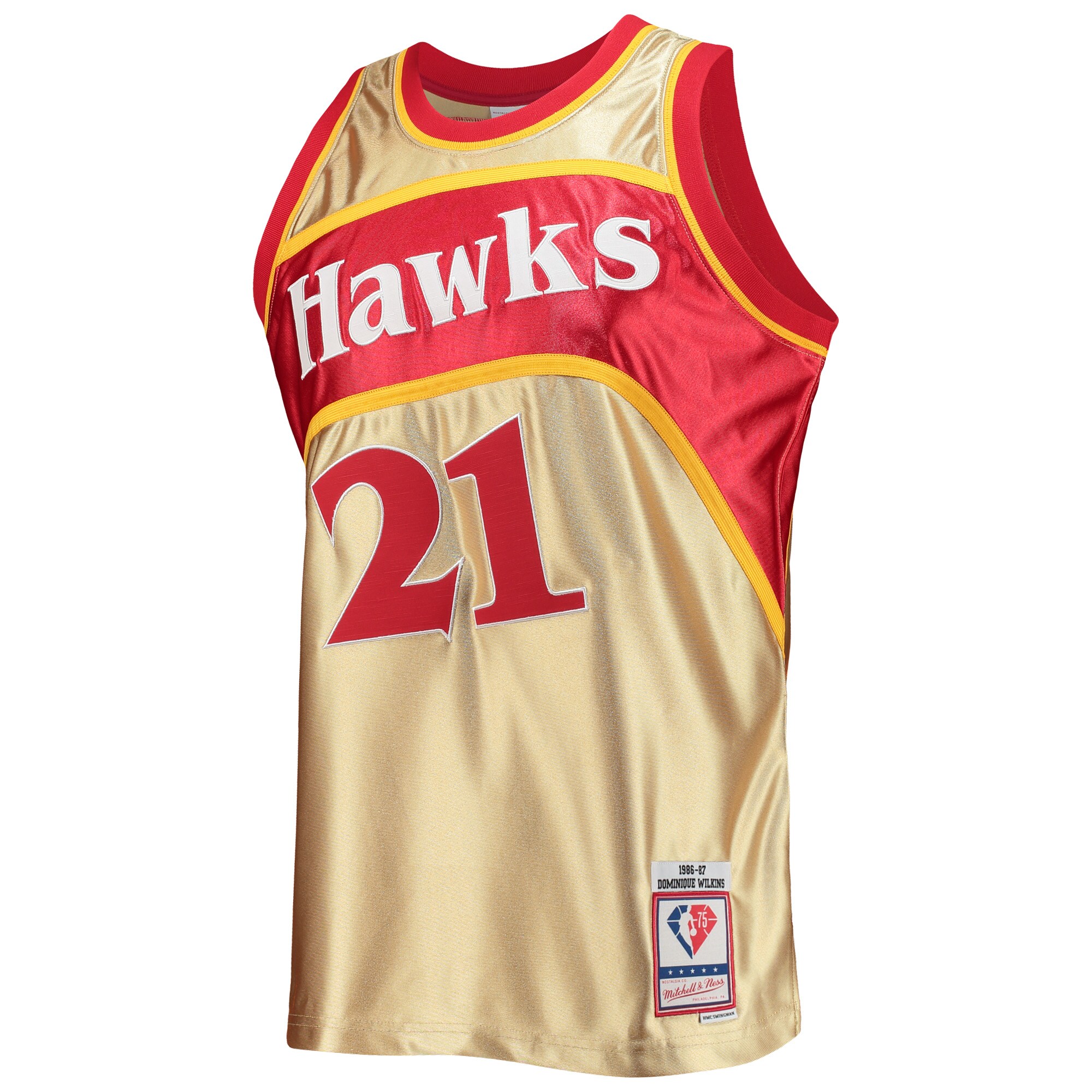 Dominique Wilkins Atlanta Hawks Mitchell & Ness 75th Anniversary 1986\/87 Hardwood Classics Swingman Jersey - Gold cheap jerseys for sale - CheapJerseys.Shop