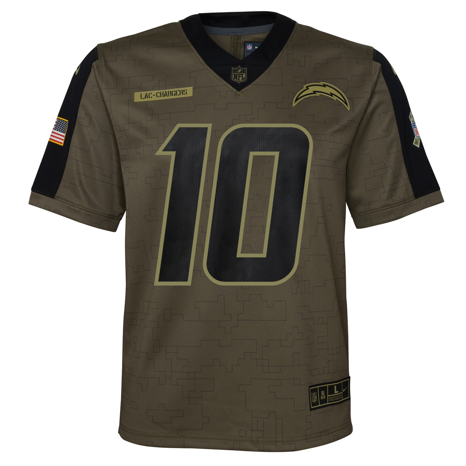 Justin Herbert Los Angeles Chargers Youth 2021 Salute To Service Game Jersey - Olive cheap jerseys for sale - CheapJerseys.Shop