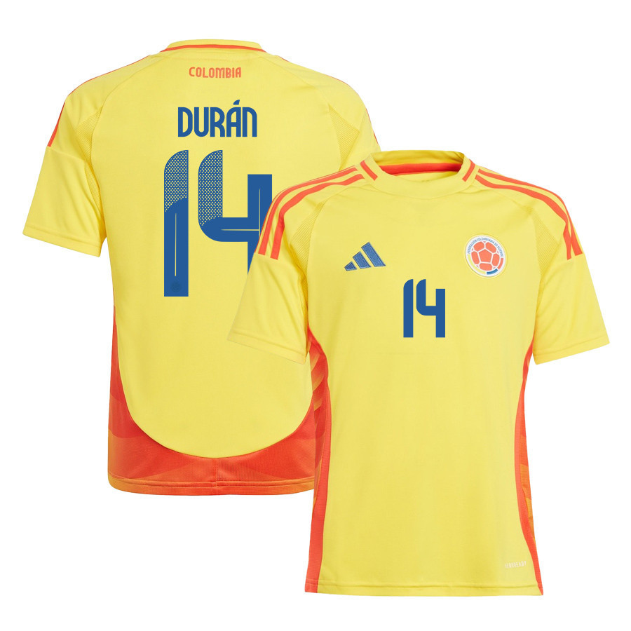 Jhon Durán 14 Colombia National Team 2024/25 Home YOUTH Jersey - Yellow cheap jerseys for sale - CheapJerseys.Shop