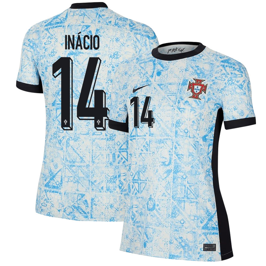 Gonçalo Inácio 14 Portugal National Team 2024/25 Away WOMEN Jersey - Cream/Blue cheap jerseys for sale - CheapJerseys.Shop
