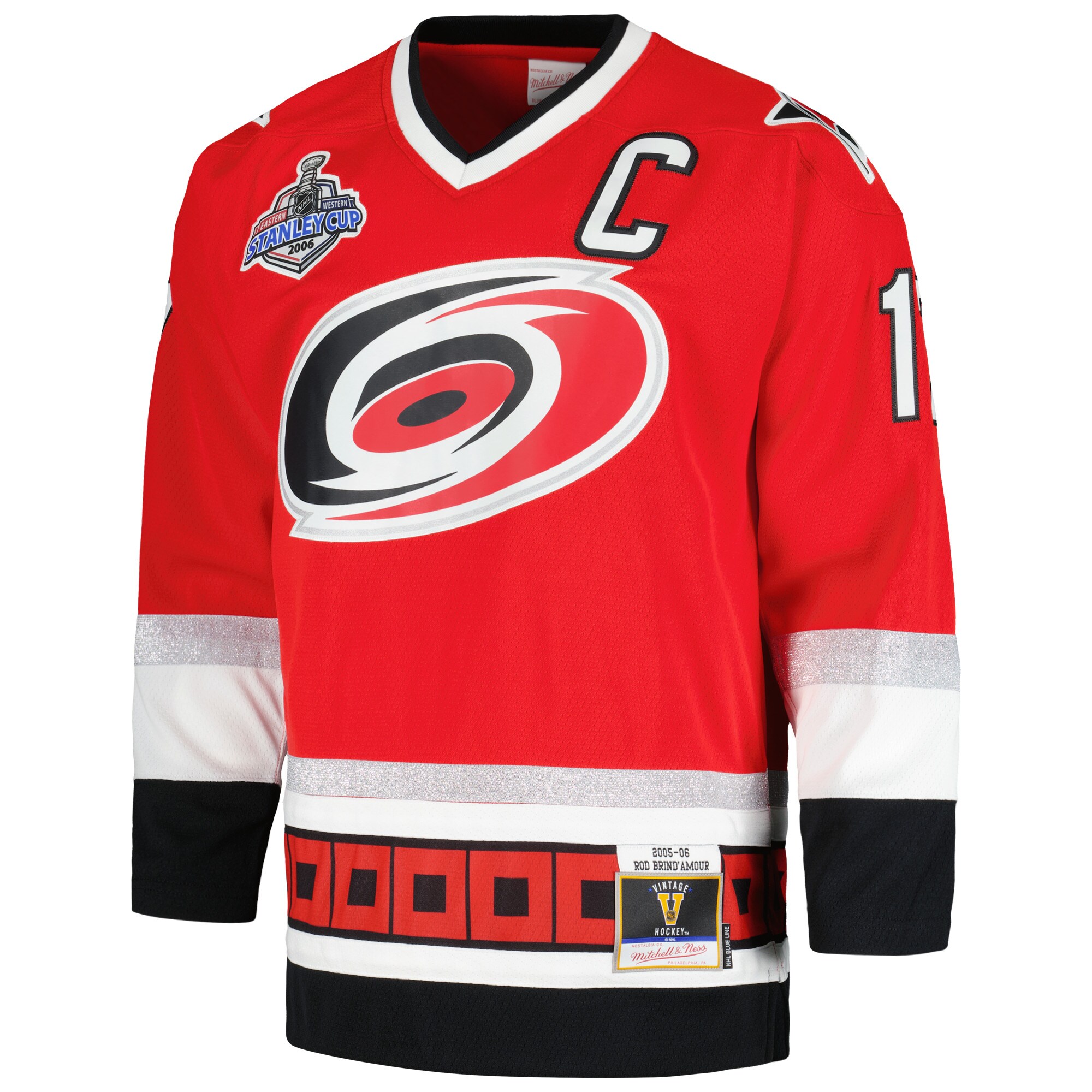 Rod Brind'Amour Carolina Hurricanes Mitchell & Ness 2005\/06 Captain Patch Blue Line Player Jersey - Red cheap jerseys for sale - CheapJerseys.Shop