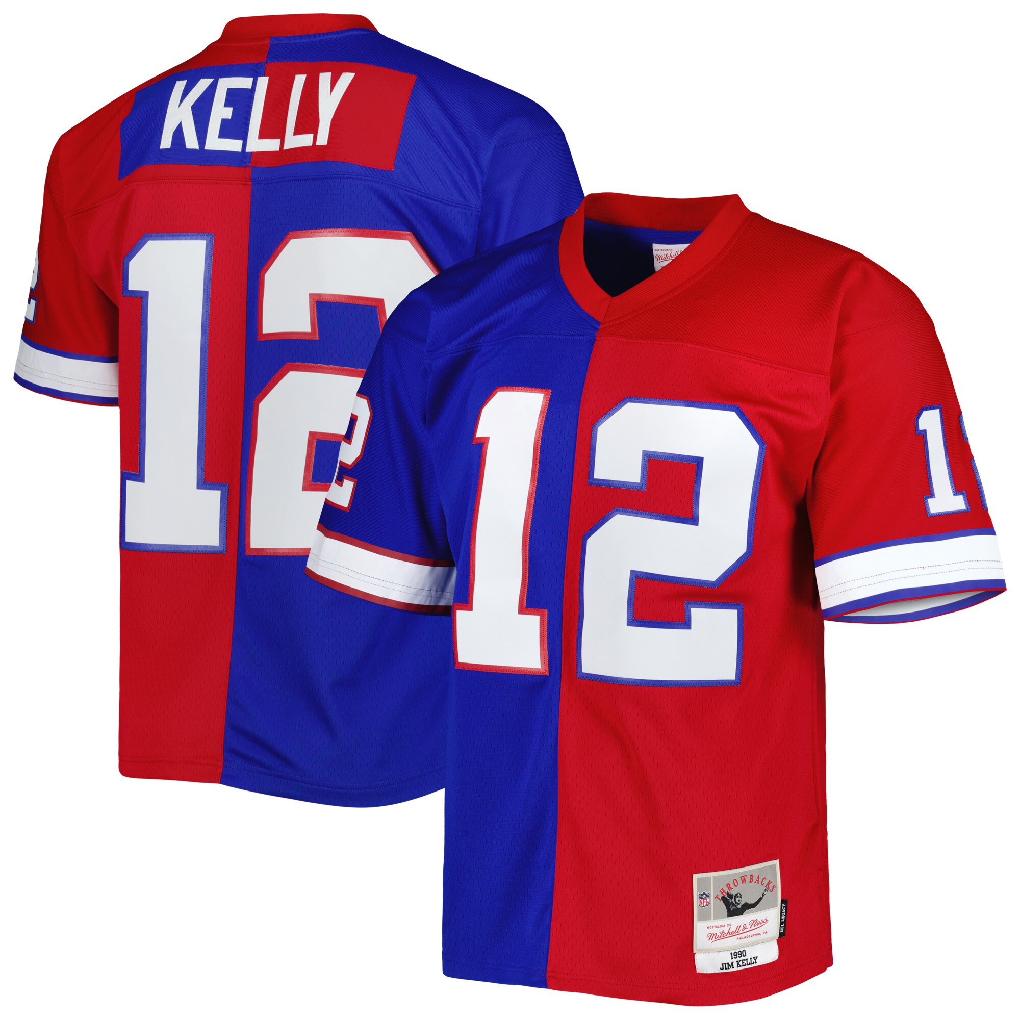 Jim Kelly Buffalo Bills Mitchell & Ness 1990 Split Legacy Replica Jersey - Royal\/Red cheap jerseys for sale - CheapJerseys.Shop
