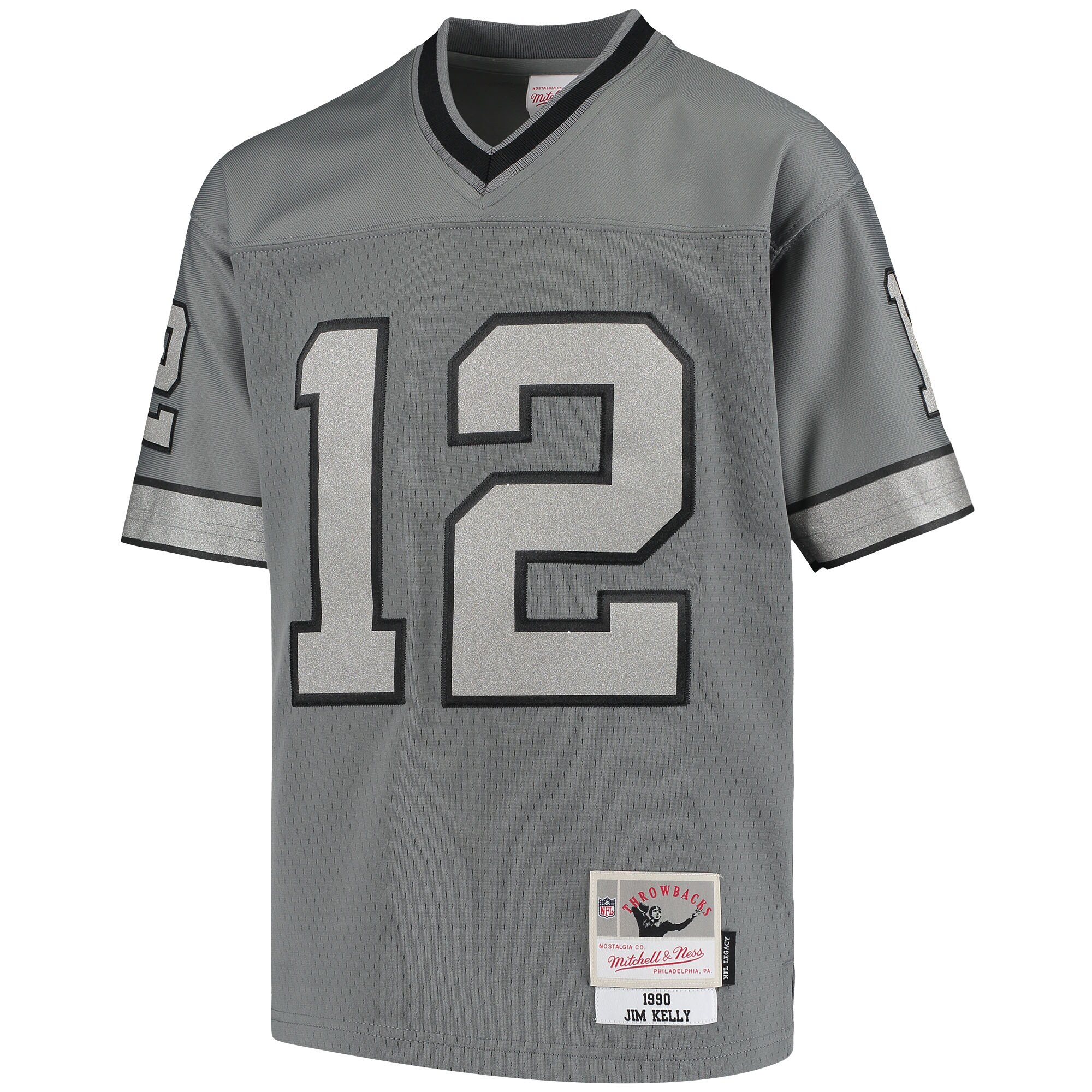 Jim Kelly Buffalo Bills Mitchell & Ness Youth 1990 Retired Player Metal Replica Jersey - Charcoal cheap jerseys for sale - CheapJerseys.Shop