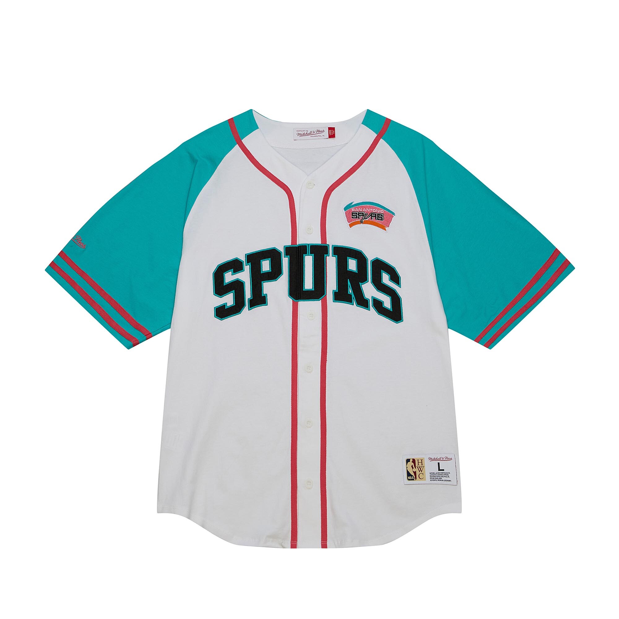 San Antonio Spurs Mitchell & Ness Practice Day Baseball Jersey - White cheap jerseys for sale - CheapJerseys.Shop