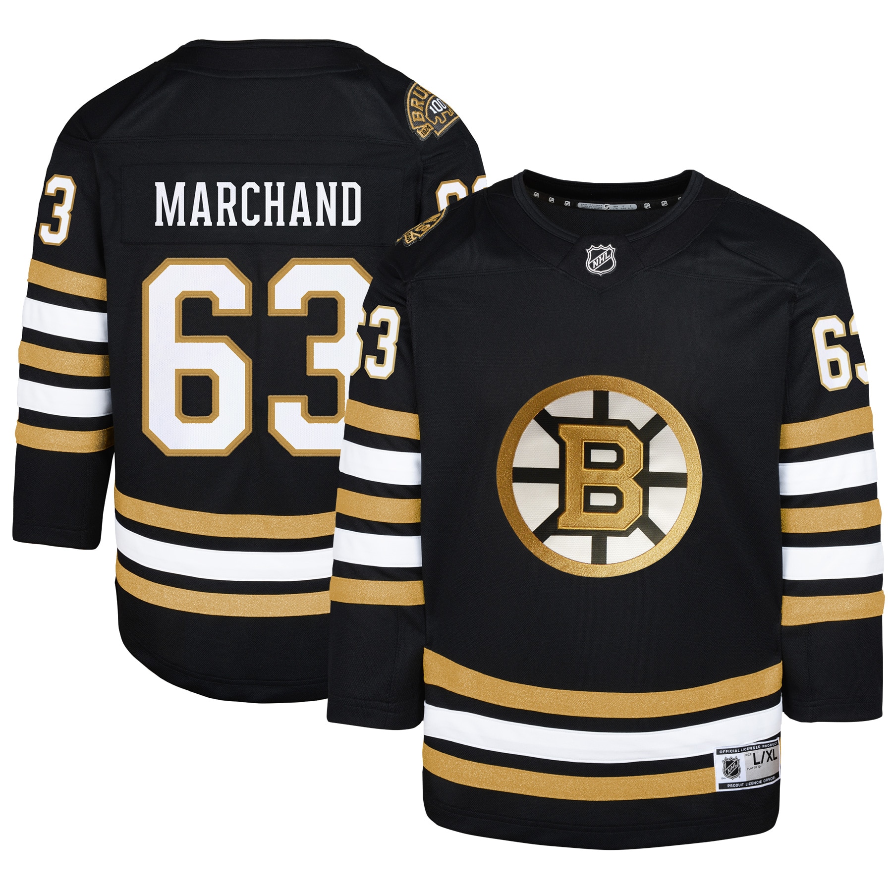 Brad Marchand Boston Bruins Youth 100th Anniversary Premier Player Jersey - Black cheap jerseys for sale - CheapJerseys.Shop