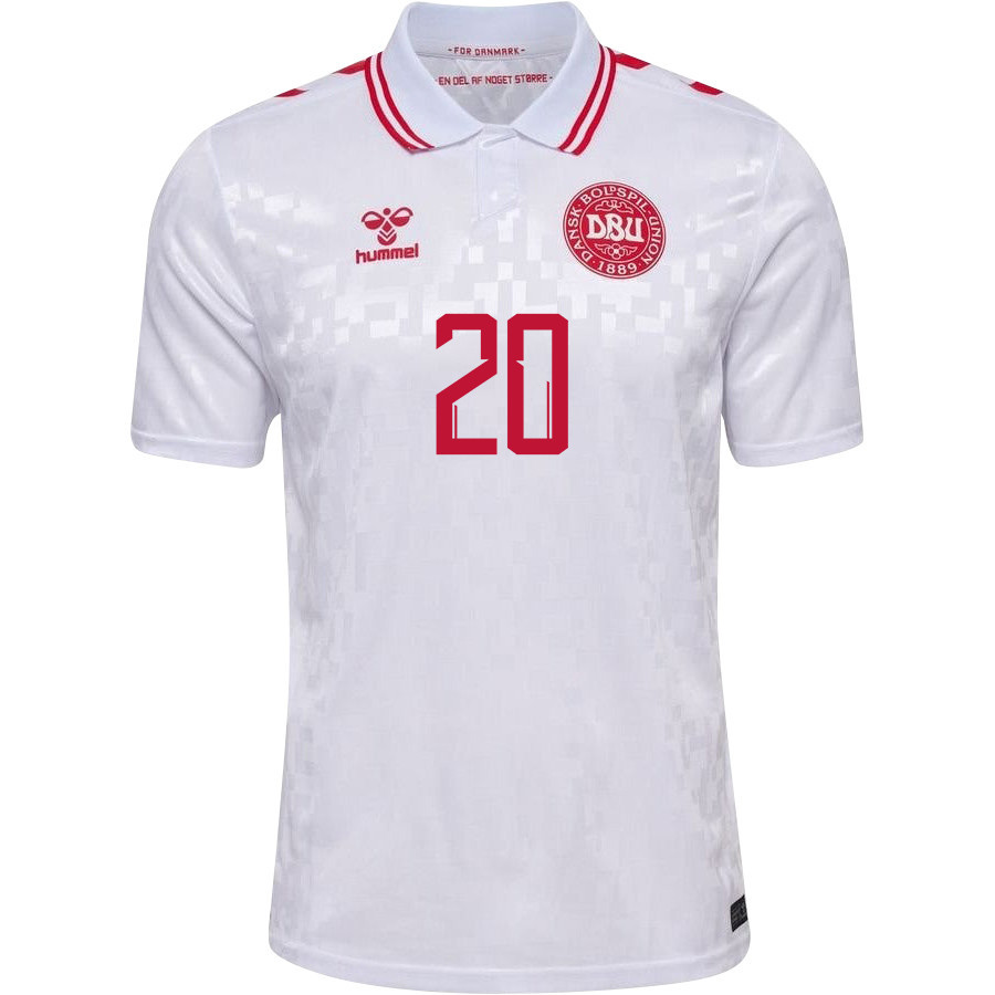 Yussuf Poulsen 20 Denmark National Team 2024/25 Away Men Jersey - White cheap jerseys for sale - CheapJerseys.Shop