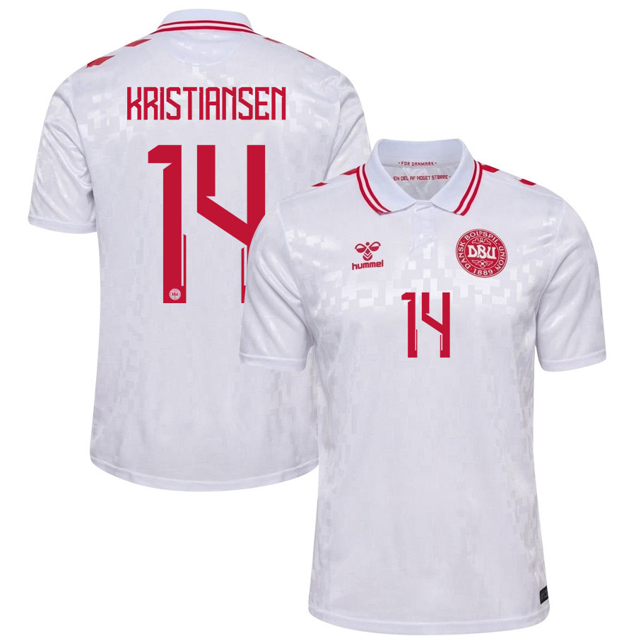 Victor Kristiansen 14 Denmark National Team 2024/25 Away Men Jersey - White cheap jerseys for sale - CheapJerseys.Shop