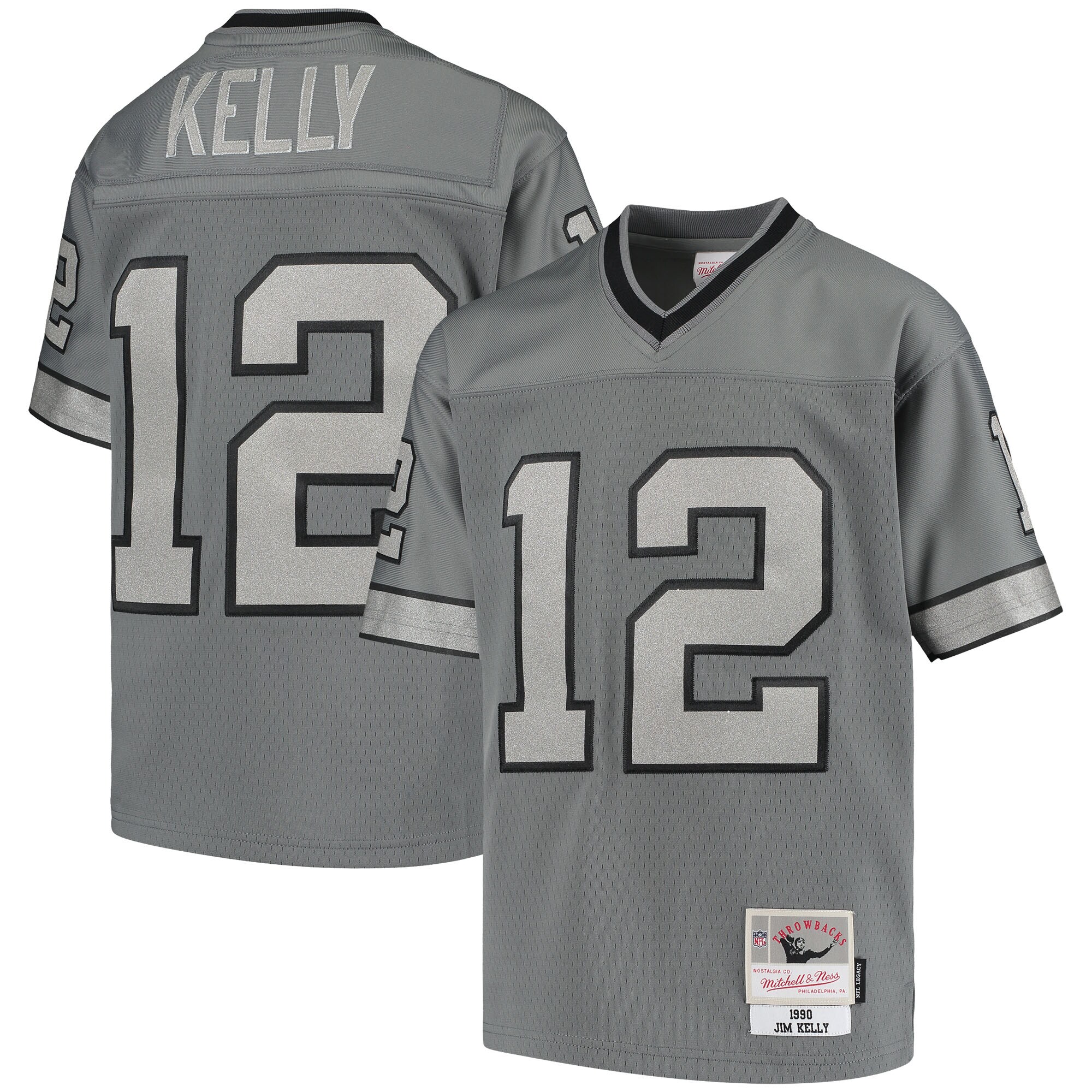 Jim Kelly Buffalo Bills Mitchell & Ness Youth 1990 Retired Player Metal Replica Jersey - Charcoal cheap jerseys for sale - CheapJerseys.Shop