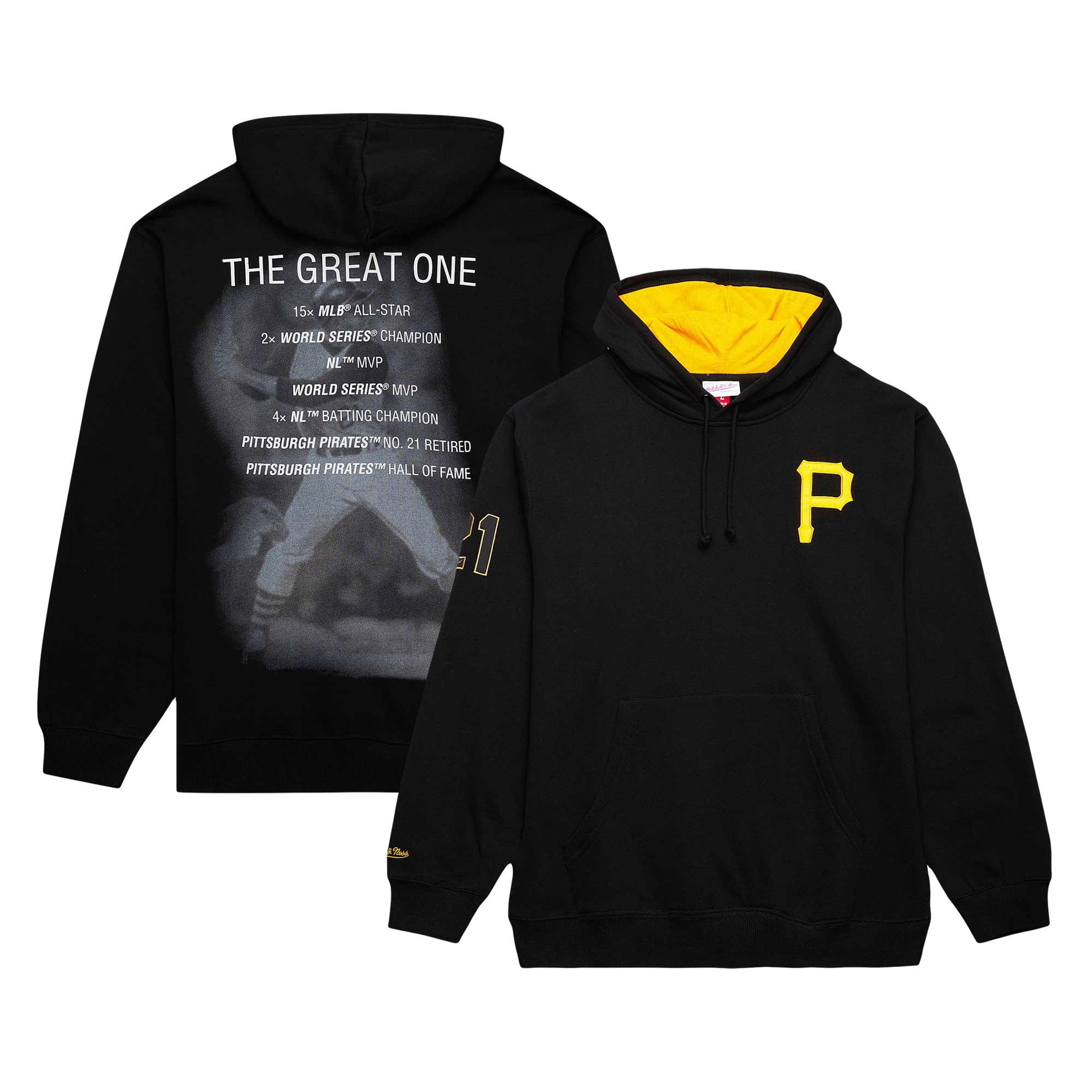 Roberto Clemente Pittsburgh Pirates Mitchell & Ness Vintage Logo Name & Number Pullover Hoodie - Black cheap jerseys for sale - CheapJerseys.Shop