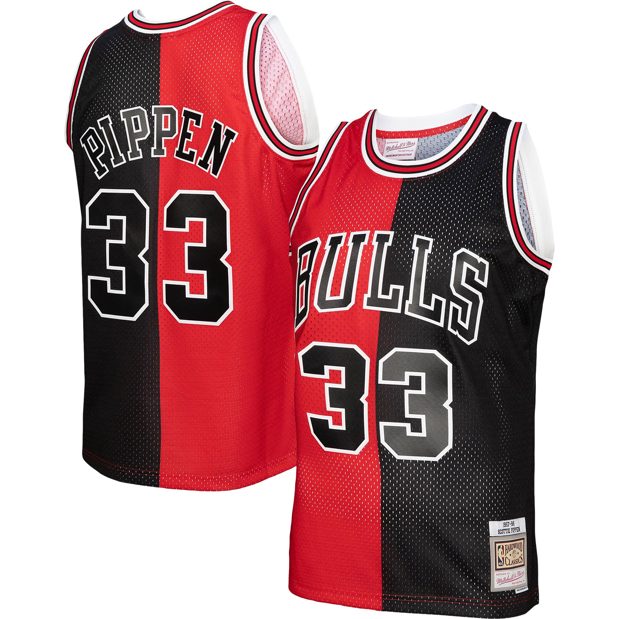 Scottie Pippen Chicago Bulls Mitchell & Ness Hardwood Classics 1997\/98 Split Swingman Jersey - Red\/Black cheap jerseys for sale - CheapJerseys.Shop