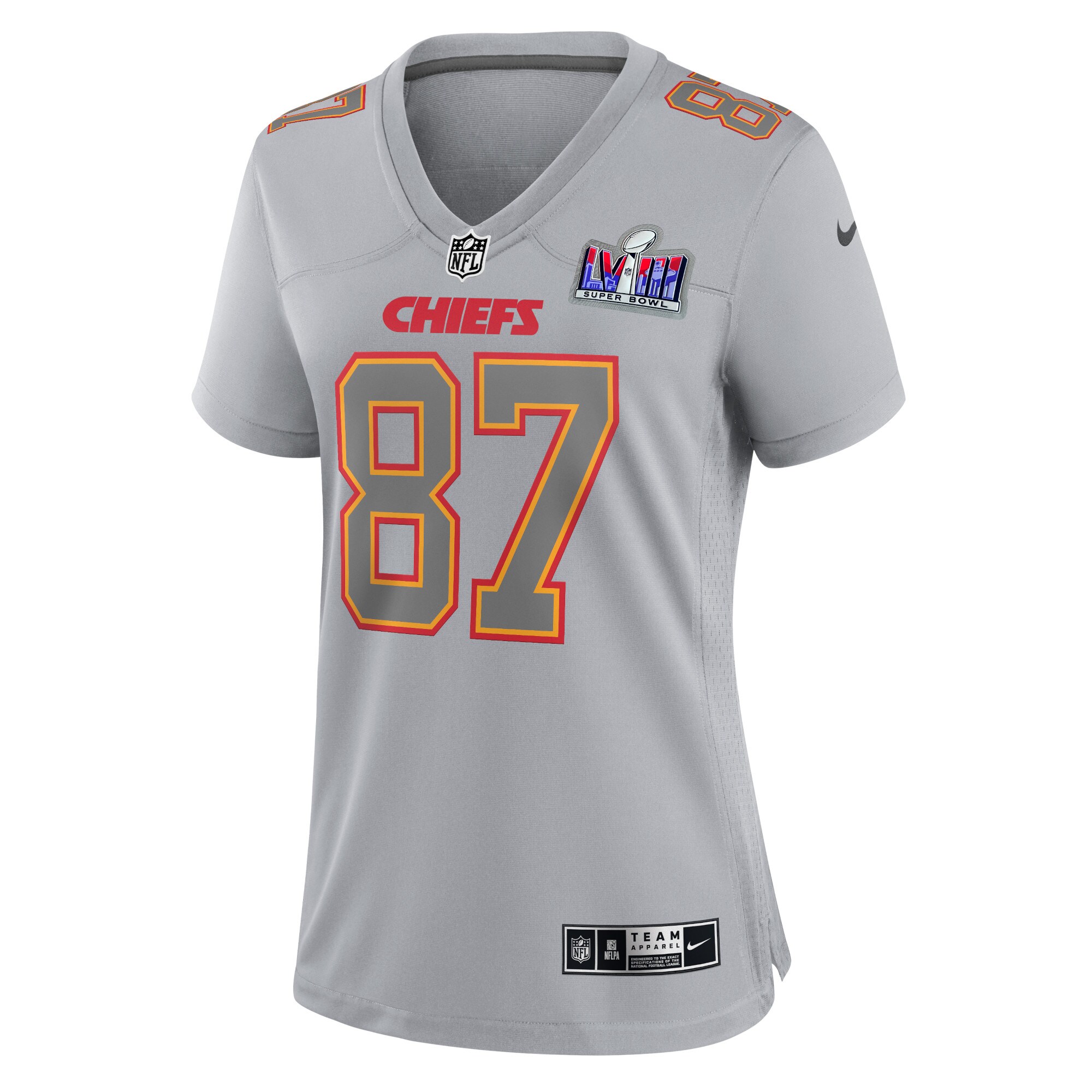 Travis Kelce Kansas City Chiefs Women's Super Bowl LVIII Atmosphere Fashion Game Jersey - Gray cheap jerseys for sale - CheapJerseys.Shop
