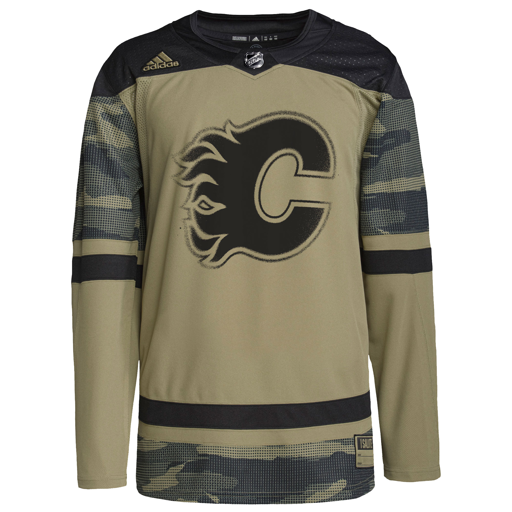 Calgary Flames Logo Military Appreciation Team Authentic Custom Practice Jersey - Camo cheap jerseys for sale - CheapJerseys.Shop