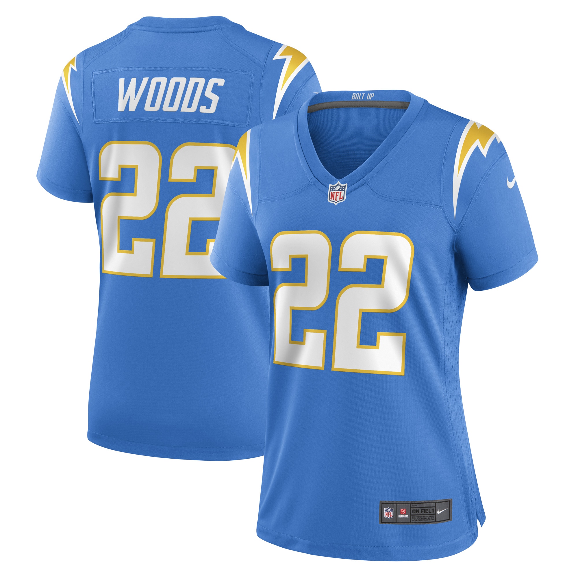 JT Woods Los Angeles Chargers Women's Game Player Jersey - Powder Blue cheap jerseys for sale - CheapJerseys.Shop
