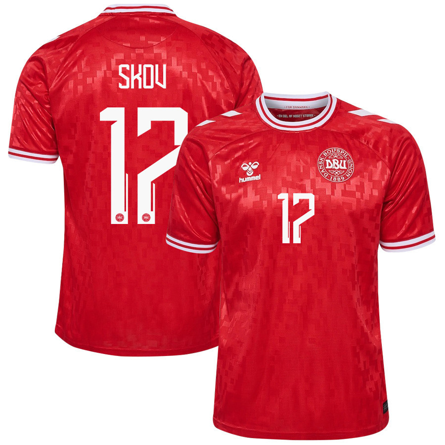 Robert Skov 17 Denmark National Team 2024/25 Home Men Jersey - Red cheap jerseys for sale - CheapJerseys.Shop