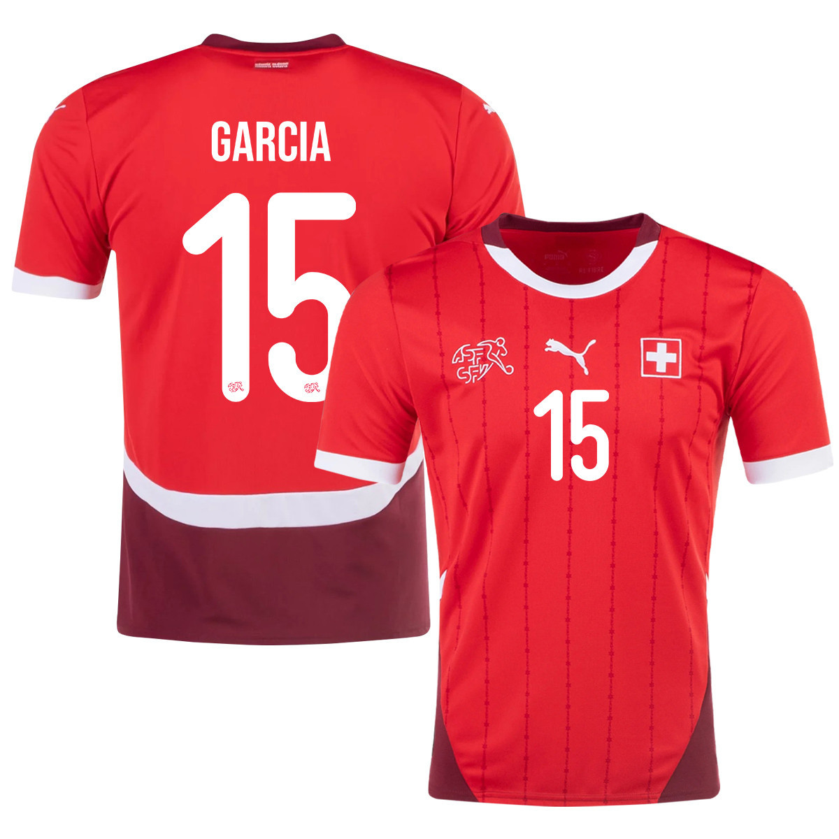 Ulisses Garcia 15 Switzerland National Team 2024/25 Home Men Jersey - Red cheap jerseys for sale - CheapJerseys.Shop