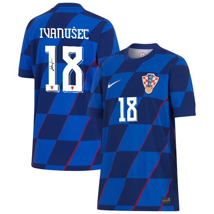 Luka Ivanušec 18 Signed Croatia National Team 2024 Away YOUTH Jersey Autographed - Navy cheap jerseys for sale - CheapJerseys.Shop