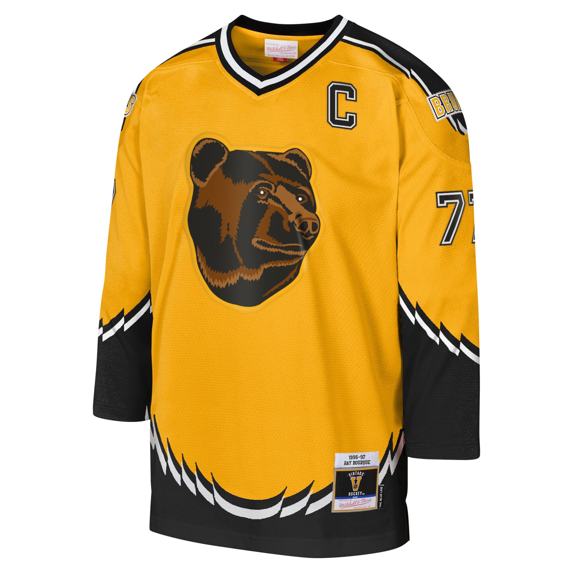 Ray Bourque Boston Bruins Mitchell & Ness Youth 1996-97 Blue Line Captain Patch Player Jersey - Gold cheap jerseys for sale - CheapJerseys.Shop