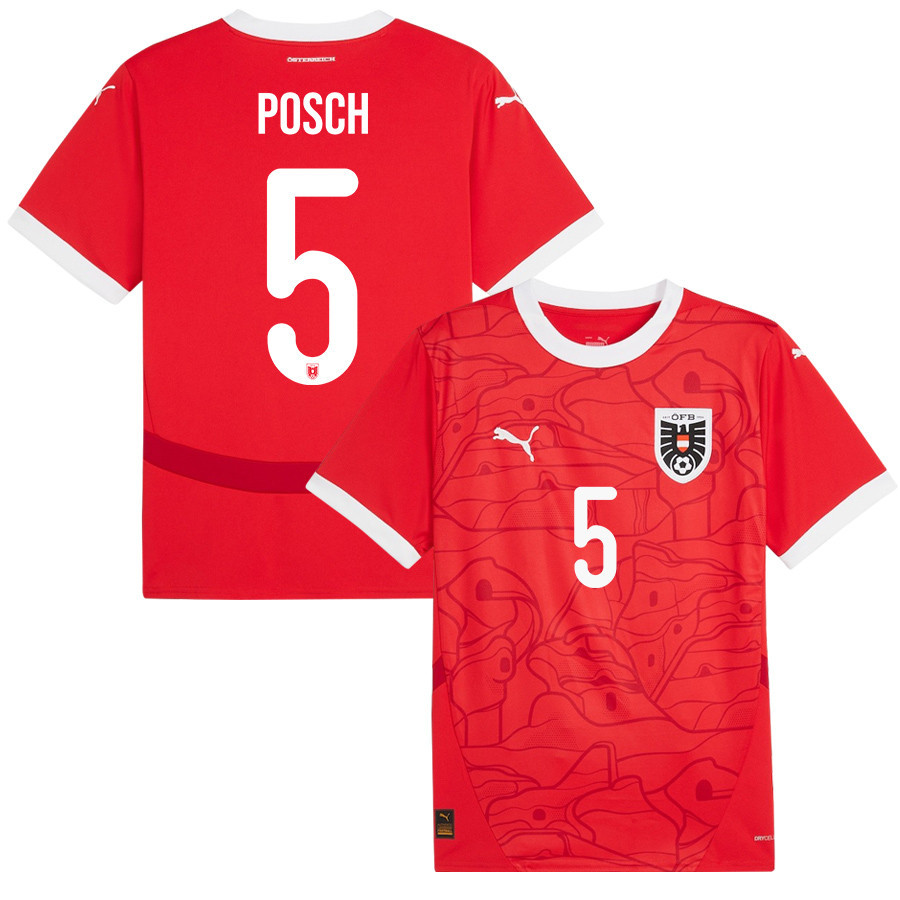Stefan Posch 5 Austria National Team 2024/25 Home Men Jersey - Red cheap jerseys for sale - CheapJerseys.Shop