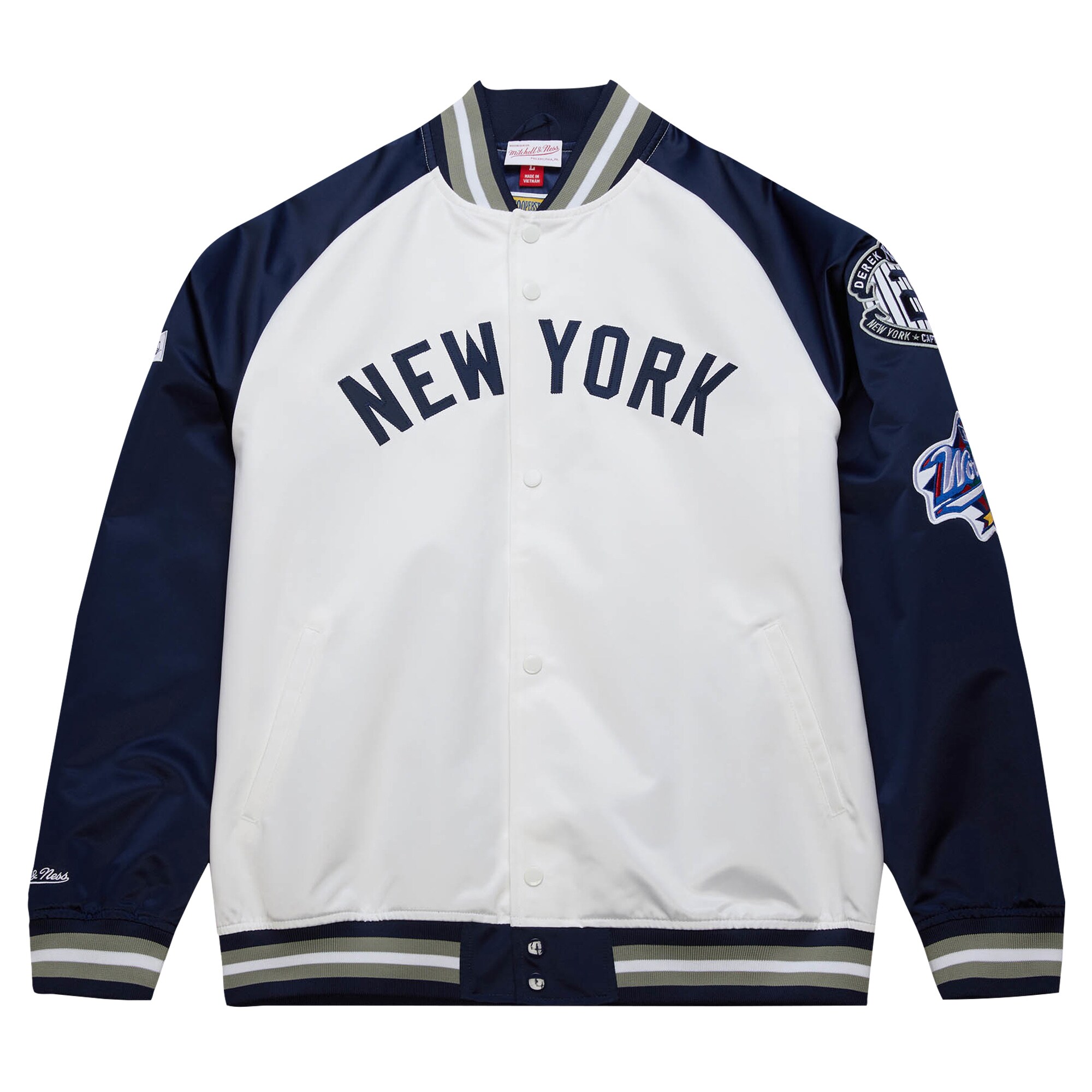 Derek Jeter New York Yankees Mitchell & Ness Cooperstown Collection Legends Lightweight Satin Raglan Full-Snap Jacket - White\/Navy cheap jerseys for sale - CheapJerseys.Shop