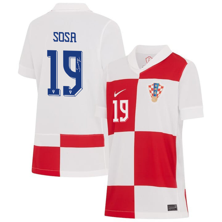 Borna Sosa 19 Signed Croatia National Team 2024 Home YOUTH Jersey Autographed - White cheap jerseys for sale - CheapJerseys.Shop