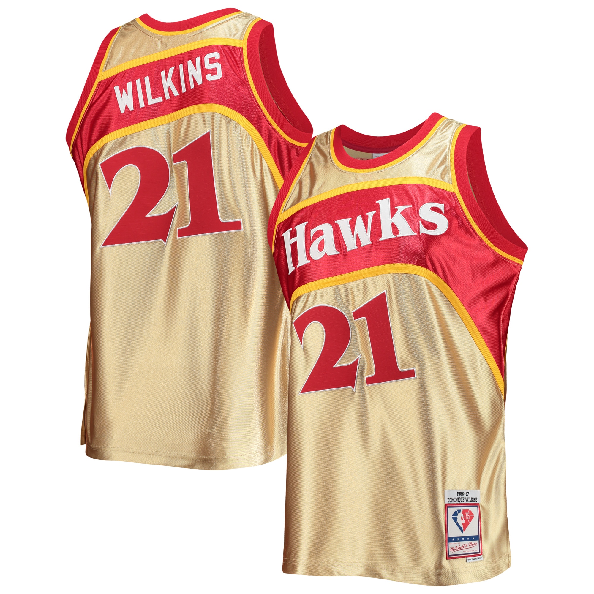 Dominique Wilkins Atlanta Hawks Mitchell & Ness 75th Anniversary 1986\/87 Hardwood Classics Swingman Jersey - Gold cheap jerseys for sale - CheapJerseys.Shop